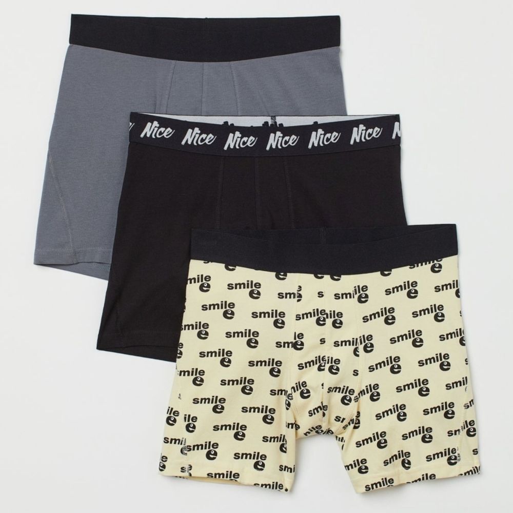 H&M Men's Cotton 3 Pack Smile Graphic Boxer Briefs Size Large L NEW with Tags